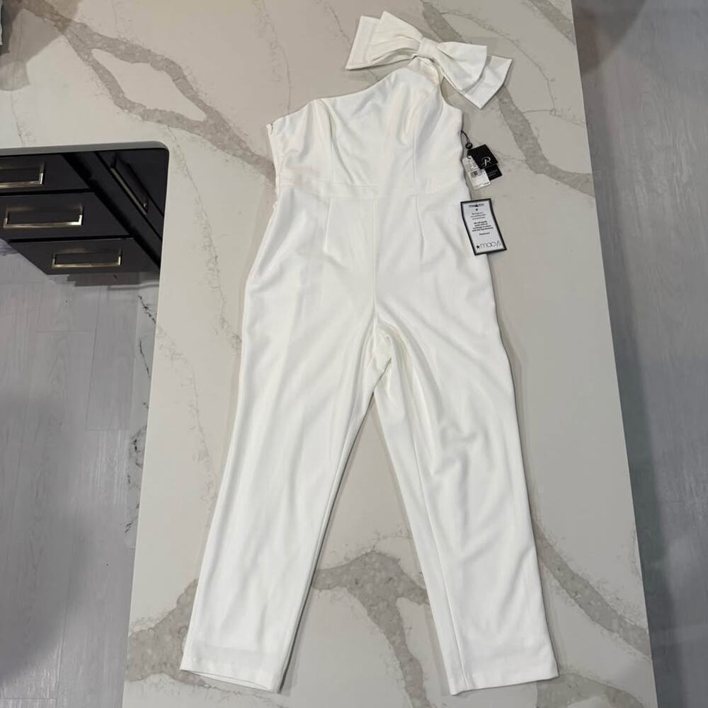 Adrianna Papell NWT One Shoulder Ivory Jumpsuit Bow Accent Womens Size 16 Spring